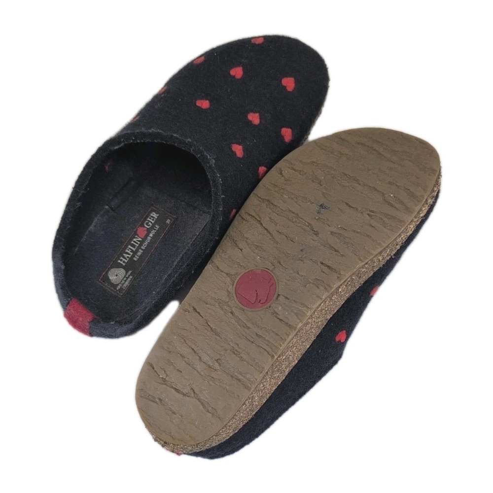 Haflinger Grizzly Cuoricino Mules Clogs Wool Felt Hearts Navy Blue 39 (8.5-9) - Picture 5 of 6
